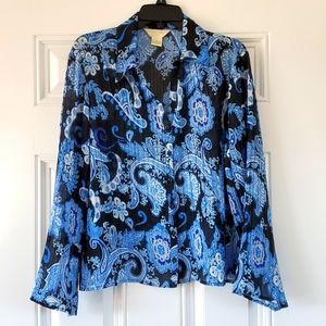 Navy paisley New York city design petite xl bell sleeve crinkle fabric